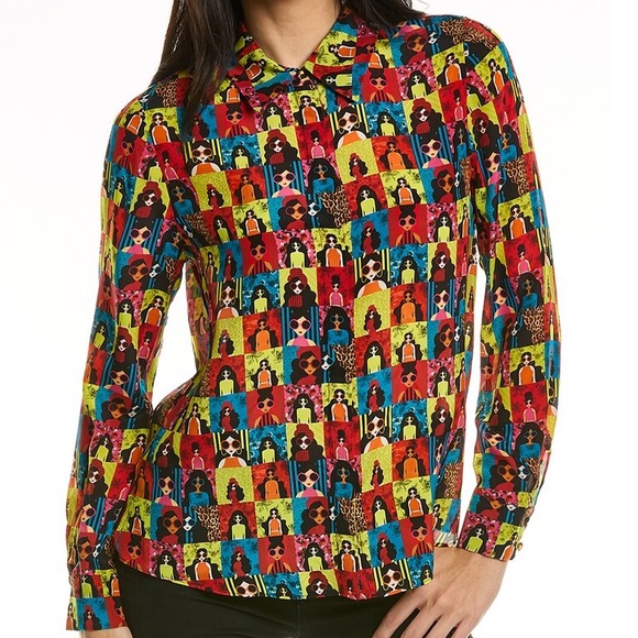 Alice + Olivia Willa Stace-Face Print Silk Button Up Top - Picture 4 of 9